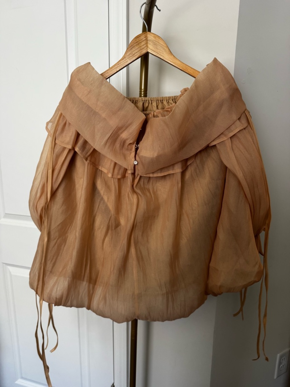 Off-Shoulder Ruffle Peasant Blouse in Nude - Picture 4 of 6